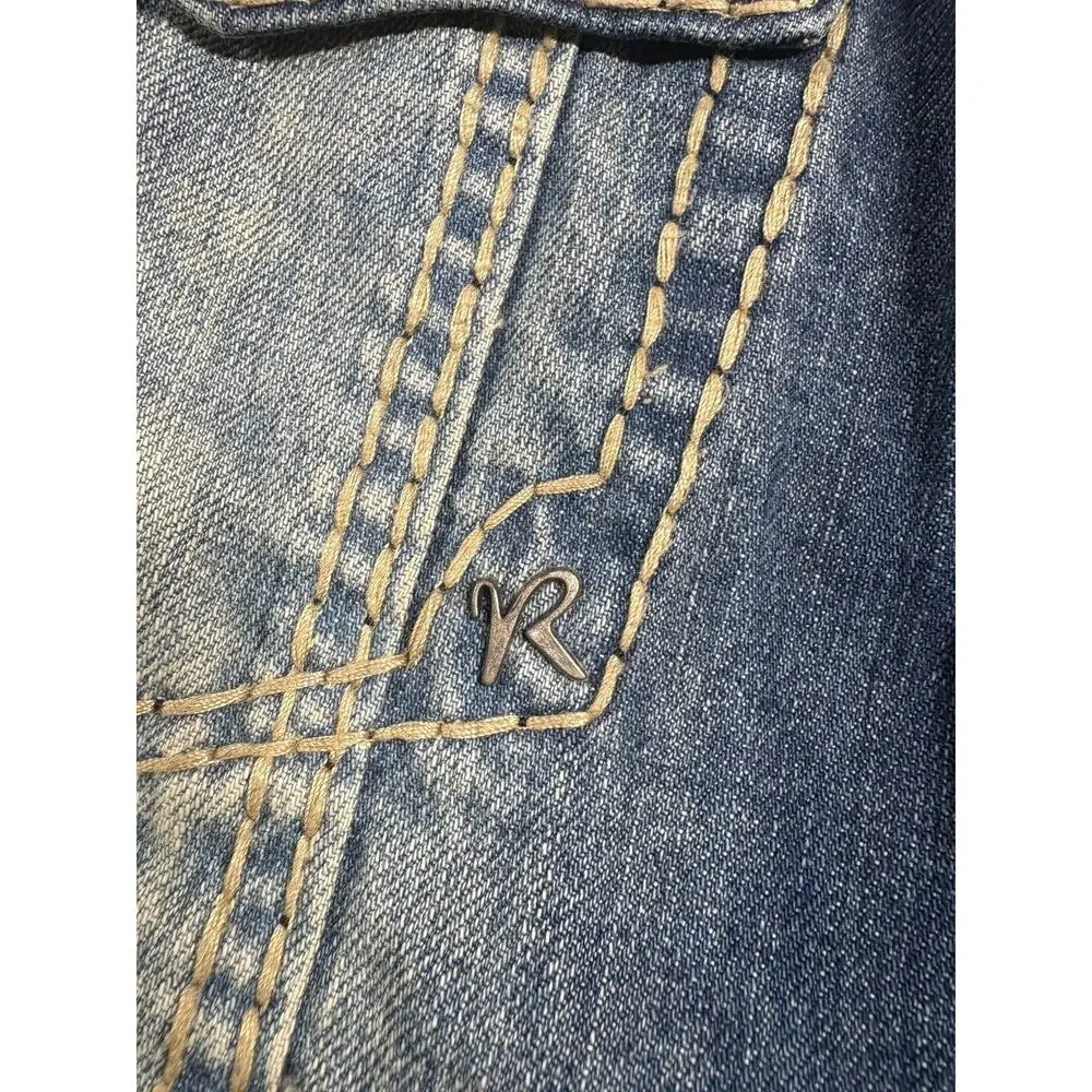 Rivet‎ de Cru Jacket Mens Size 3X Classic Trucker Denim Stitched Moto Distressed